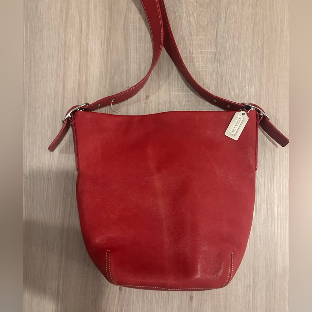 Coach Red Leather Shoulder Hobo Bag